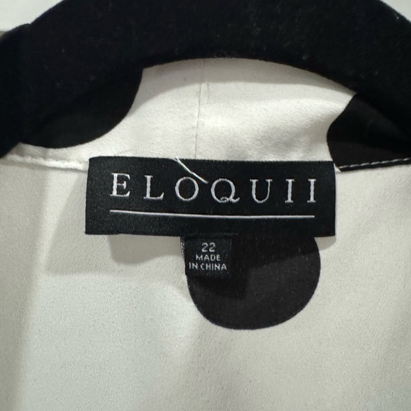 ELOQUII Size 22 Black and White Polka Dot Tie Neck Blouse - Picture 4 of 9
